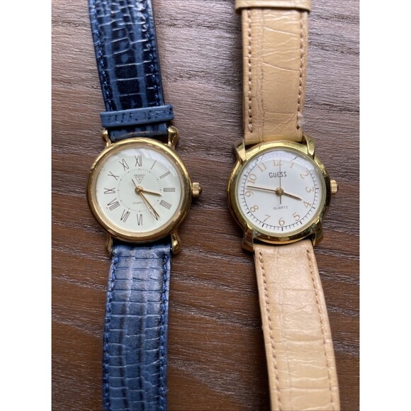 Pair Of Vintage 1987 Guess Watches Genuine Leather Needs Batteries main image 8